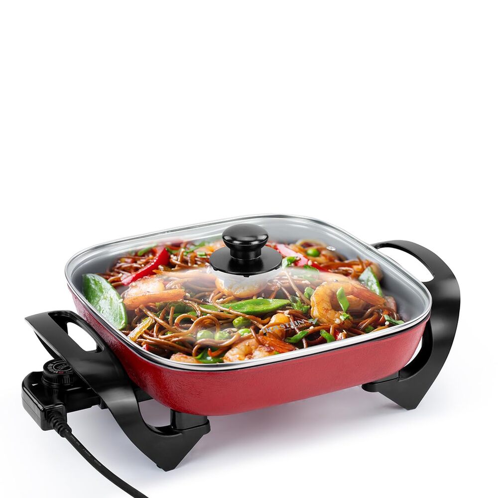 Holstein 12” electric skillet, 1400W, nonstick, Multi-Function Cooker, red